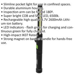 Loops Aluminium Folding Pocket Light - 2 COB & 1 SMD LED - Rechargeable - Magnetic - thumbnail 2