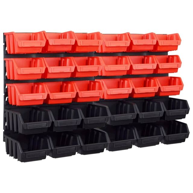 Berkfield Home 32 Piece Storage Bin Kit with Wall Panels Red & Black - image 1