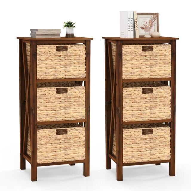 Costway Set of 2 Nightstand 3-Tier Sofa Side Table X-Shaped 3-Drawer End Table in Brown - image 1