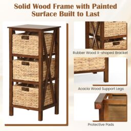 Costway Set of 2 Nightstand 3-Tier Sofa Side Table X-Shaped 3-Drawer End Table in Brown - thumbnail 6