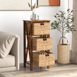 Costway Set of 2 Nightstand 3-Tier Sofa Side Table X-Shaped 3-Drawer End Table in Brown - thumbnail 4