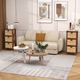 Costway Set of 2 Nightstand 3-Tier Sofa Side Table X-Shaped 3-Drawer End Table in Brown - thumbnail 3