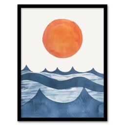 "Artery8 Summer Sun Over Ocean Waves Abstract Watercolour Framed Art Print in Orange - Size: W12"" x H16""" - thumbnail 1