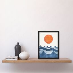 "Artery8 Summer Sun Over Ocean Waves Abstract Watercolour Framed Art Print in Orange - Size: W12"" x H16""" - thumbnail 4