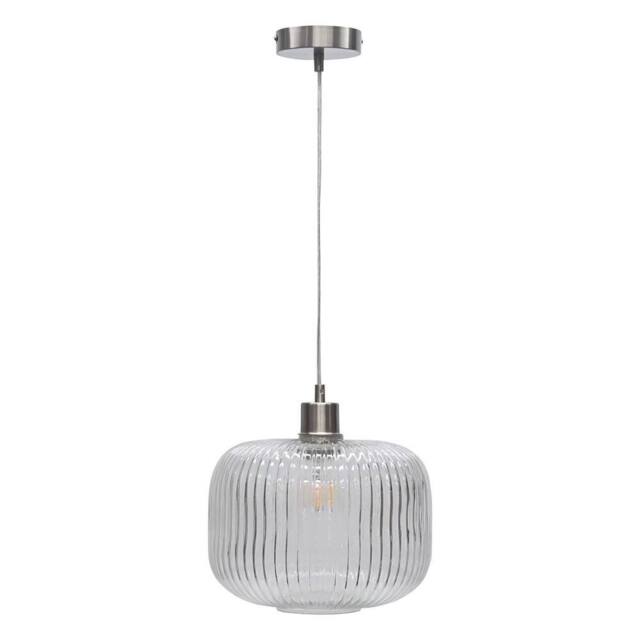 First Choice Lighting Batley Large - Clear Ribbed Glass with Satin Nickel Pendant Fitting - image 1