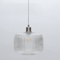First Choice Lighting Batley Large - Clear Ribbed Glass with Satin Nickel Pendant Fitting - thumbnail 5