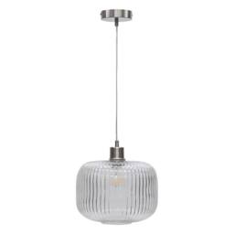 First Choice Lighting Batley Large - Clear Ribbed Glass with Satin Nickel Pendant Fitting - thumbnail 1