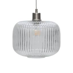First Choice Lighting Batley Large - Clear Ribbed Glass with Satin Nickel Pendant Fitting - thumbnail 7