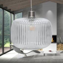 First Choice Lighting Batley Large - Clear Ribbed Glass with Satin Nickel Pendant Fitting - thumbnail 4