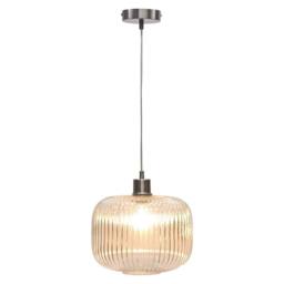 First Choice Lighting Batley Large - Clear Ribbed Glass with Satin Nickel Pendant Fitting - thumbnail 2