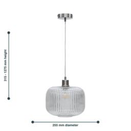 First Choice Lighting Batley Large - Clear Ribbed Glass with Satin Nickel Pendant Fitting - thumbnail 8