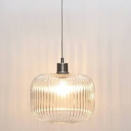 First Choice Lighting Batley Large - Clear Ribbed Glass with Satin Nickel Pendant Fitting - thumbnail 6