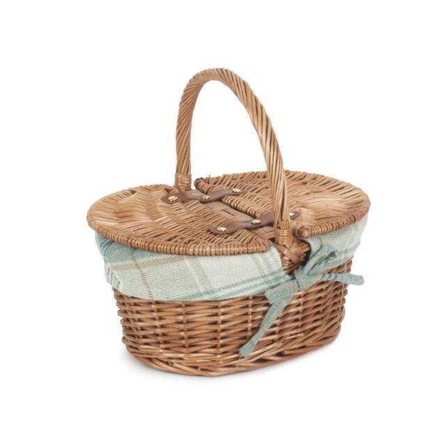 Red Hamper Wicker Childs Light Steamed Finish Cotton Lined Oval Picnic Basket in Khaki - image 1