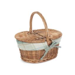 Red Hamper Wicker Childs Light Steamed Finish Cotton Lined Oval Picnic Basket in Khaki - thumbnail 1