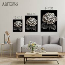 "Artery8 Hydrangea Flower Bloom Black White Framed Canvas Wall Art Print in Grey - Size: W18"" x H24""" - thumbnail 4
