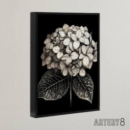 "Artery8 Hydrangea Flower Bloom Black White Framed Canvas Wall Art Print in Grey - Size: W18"" x H24""" - thumbnail 2