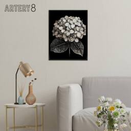"Artery8 Hydrangea Flower Bloom Black White Framed Canvas Wall Art Print in Grey - Size: W18"" x H24""" - thumbnail 3
