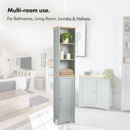 VonHaus Shrewsbury Freestanding 1 Door Tall Bathroom Cabinet in Grey - thumbnail 5