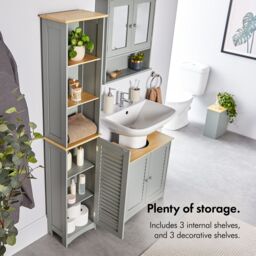 VonHaus Shrewsbury Freestanding 1 Door Tall Bathroom Cabinet in Grey - thumbnail 3
