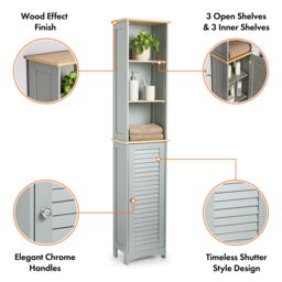 VonHaus Shrewsbury Freestanding 1 Door Tall Bathroom Cabinet in Grey - thumbnail 6