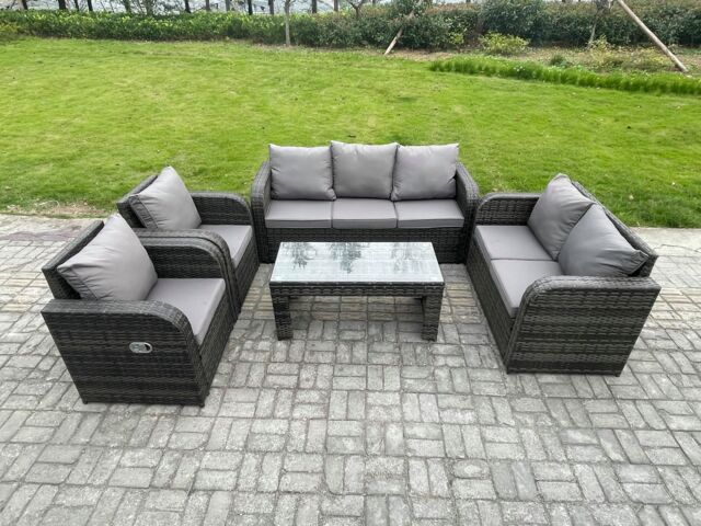 Fimous Patio Garden Furniture Sets Wicker 7 Seater Outdoor Rattan Furniture Sofa Sets with Rectangular Coffee Table Reclining Chair Love seat Sofa - image 1