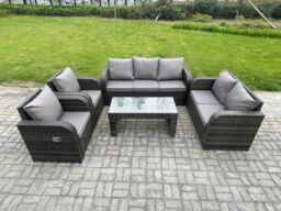 Fimous Patio Garden Furniture Sets Wicker 7 Seater Outdoor Rattan Furniture Sofa Sets with Rectangular Coffee Table Reclining Chair Love seat Sofa - thumbnail 1