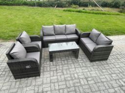 Fimous Patio Garden Furniture Sets Wicker 7 Seater Outdoor Rattan Furniture Sofa Sets with Rectangular Coffee Table Reclining Chair Love seat Sofa - thumbnail 2