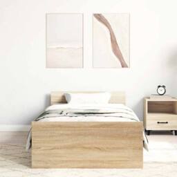 Berkfield Home Bed Frame Sonoma Oak 100x200 cm Engineered Wood in Light Oak - thumbnail 3
