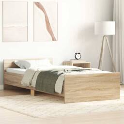 Berkfield Home Bed Frame Sonoma Oak 100x200 cm Engineered Wood in Light Oak - thumbnail 2