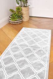 Kukoon Runner Rug Grey Modern Trellis Bordered Long Hallway Rugs - Size: 60 cm x 240 cm - thumbnail 2