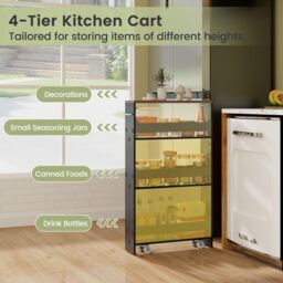 Costway 3-tier Slim Storage Cart Narrow Rolling Kitchen Serving Cart w/ Open Shelves - thumbnail 4