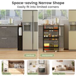 Costway 3-tier Slim Storage Cart Narrow Rolling Kitchen Serving Cart w/ Open Shelves - thumbnail 6