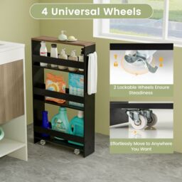 Costway 3-tier Slim Storage Cart Narrow Rolling Kitchen Serving Cart w/ Open Shelves - thumbnail 5