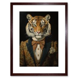 Artery8 Wall Art Print Victorian Tiger in William Morris Style Pattern Dinner Jacket Conceptual Portrait Artwork Elegant Floral Pattern Bow Tie & - thumbnail 1