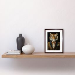 Artery8 Wall Art Print Victorian Tiger in William Morris Style Pattern Dinner Jacket Conceptual Portrait Artwork Elegant Floral Pattern Bow Tie & - thumbnail 2