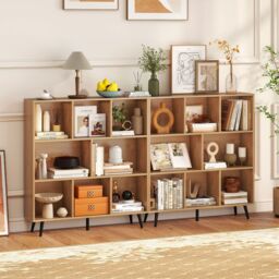 Gymax 8-Cube Bookcase Mid Century Modern Storage Organizer in Light Khaki - thumbnail 9