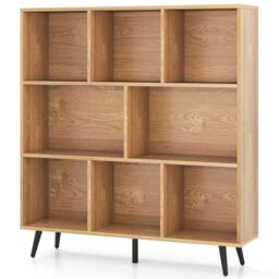 Gymax 8-Cube Bookcase Mid Century Modern Storage Organizer in Light Khaki