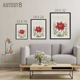 "Artery8 Poppy Anemone & Myrtle Calligraphy Framed Canvas Wall Art Print in White - Size: W12"" x H16""" - thumbnail 4