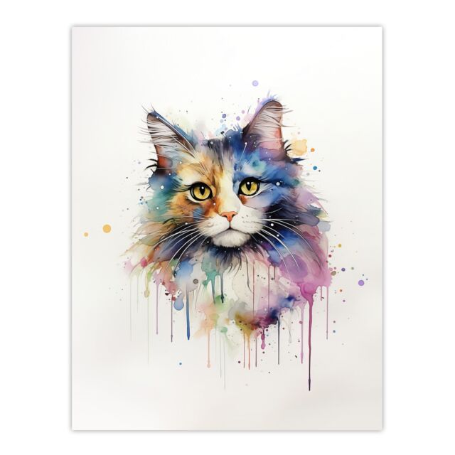 "Artery8 Wall Art Print Norwegian Forest Cat Lovers Gift Watercolour Pet Portrait Painting Artwork Poster - Size: W24"" x H32""" - image 1