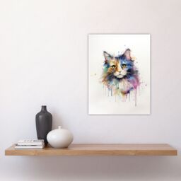 "Artery8 Wall Art Print Norwegian Forest Cat Lovers Gift Watercolour Pet Portrait Painting Artwork Poster - Size: W24"" x H32""" - thumbnail 4