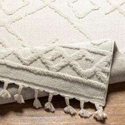 Livabliss Nora-Geometric Grey Ivory High Pile Fringe Living Dining Bedroom Rug in Cream - Size: 160 cm x 215 cm - thumbnail 4