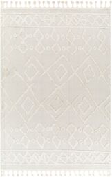 Livabliss Nora-Geometric Grey Ivory High Pile Fringe Living Dining Bedroom Rug in Cream - Size: 160 cm x 215 cm - thumbnail 2
