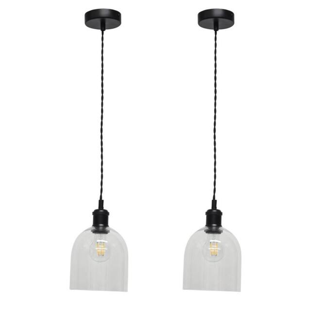First Choice Lighting Set of 2 Belten - Clear Glass Cloche Black Retro Pendant Fittings - image 1