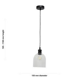 First Choice Lighting Set of 2 Belten - Clear Glass Cloche Black Retro Pendant Fittings - thumbnail 6