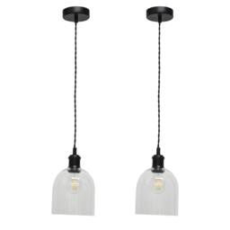 First Choice Lighting Set of 2 Belten - Clear Glass Cloche Black Retro Pendant Fittings - thumbnail 1