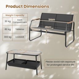 Gymax 2PCS Outdoor Loveseat Set With Coffee Table 2 Storage Basket Armrest in Black - thumbnail 3
