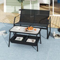 Gymax 2PCS Outdoor Loveseat Set With Coffee Table 2 Storage Basket Armrest in Black - thumbnail 8