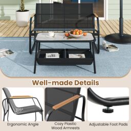 Gymax 2PCS Outdoor Loveseat Set With Coffee Table 2 Storage Basket Armrest in Black - thumbnail 2
