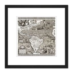 Artery8 Map Antique Gutierrez 1562 Americas Atlantic Replica 8X8 Inch Square Wooden Framed Wall Art Print Picture with Mount in Black - thumbnail 1