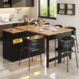 BTM Extendable Bar Table with LED Lighting & 360° Swivel, Modern Design in Black - thumbnail 2